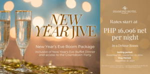 New Year Jive banner with gold confetti and champagne glasses